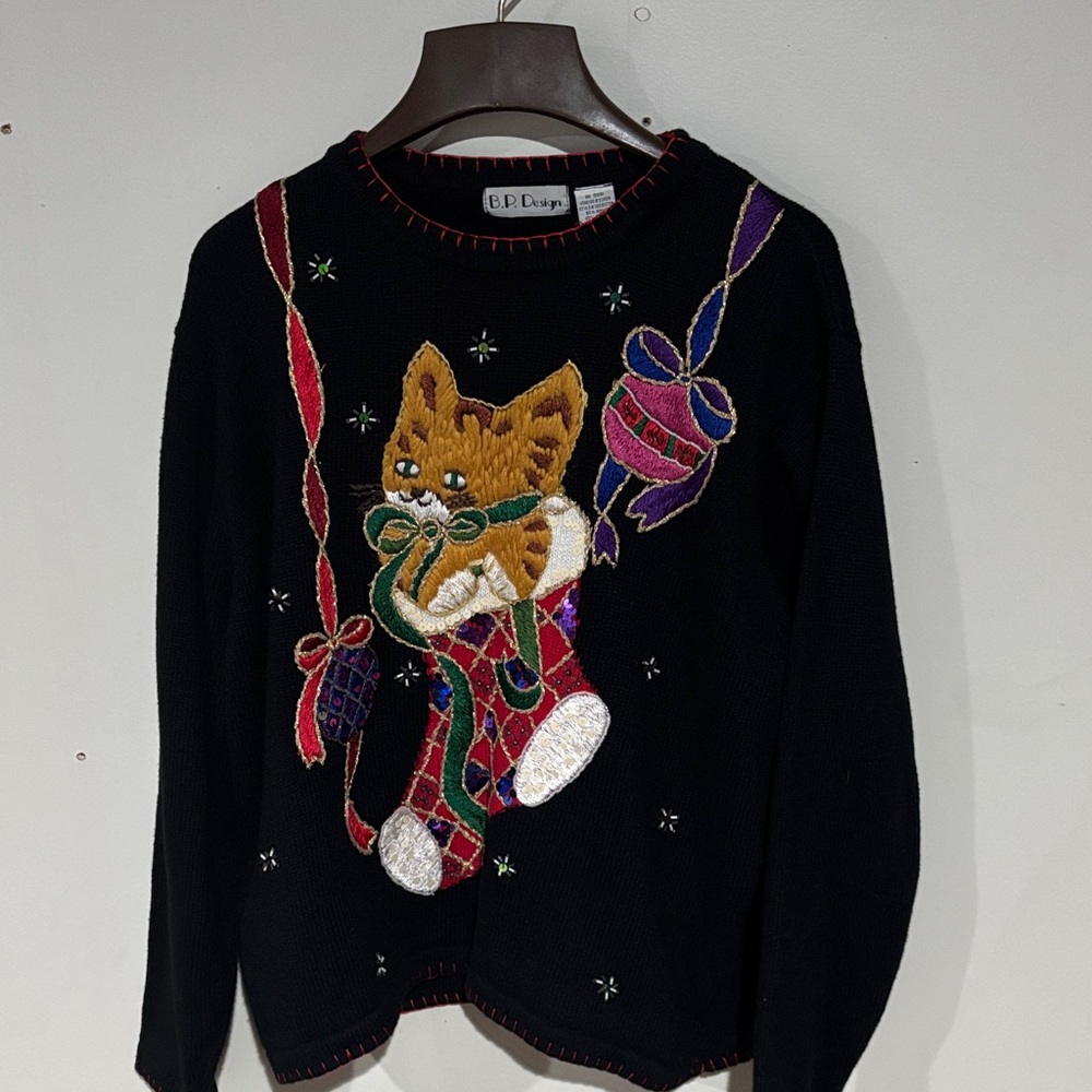Cute UGLY holiday sweater!! Christmas Cat Sweater
